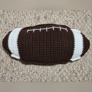 Crocheted Brown and White Football Cuddle Pillow